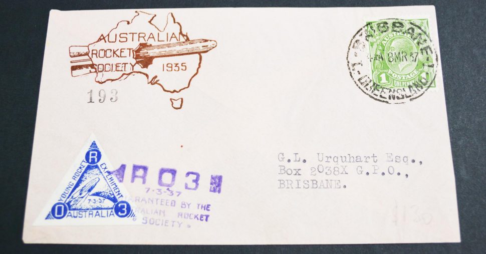 Envelope showing Australian Rocket Society 1935" insignia
