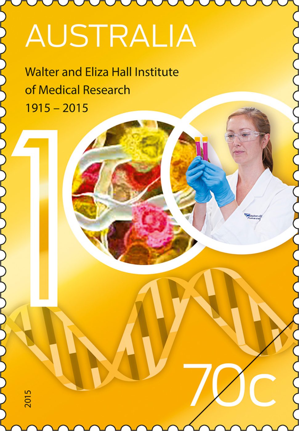 70 cent stamp - Centenary of the Walter and Eliza Hall Institute of Medical Research 1915-2015