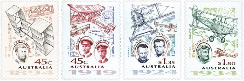 Aviation Feats (1994)  stamps series engraved by Slania