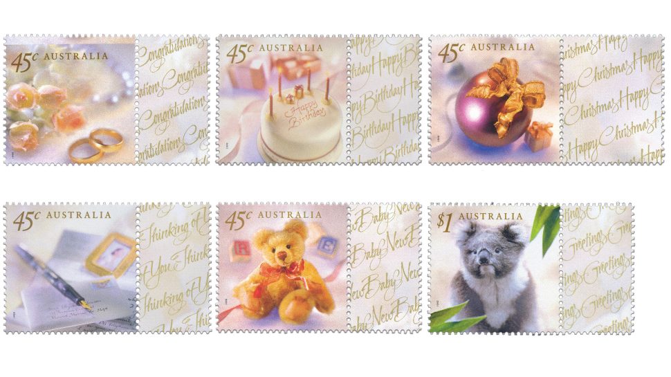 The six Personal Greetings stamps from September 1999.