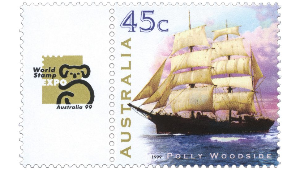 The 45 cent Polly Woodside Personalised Stamp originally issued as part of the Sailing Ships of Australia stamp issue in March 1999