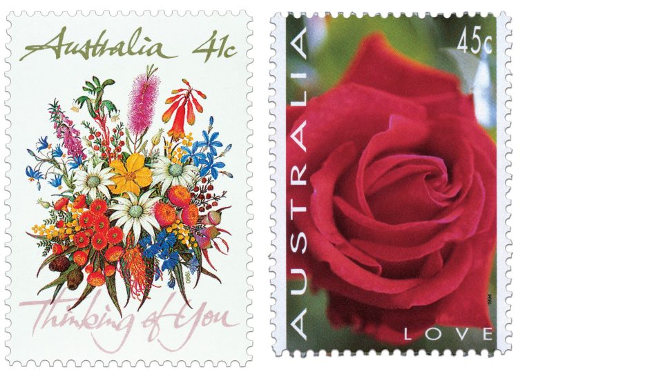 1990 Thinks of You stamps and 1994 Thinking of You Red Rose stamp
