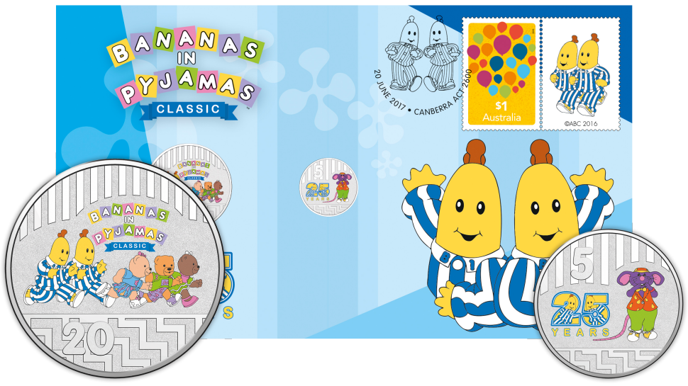 Bananas in Pyjamas stamp and coin cover