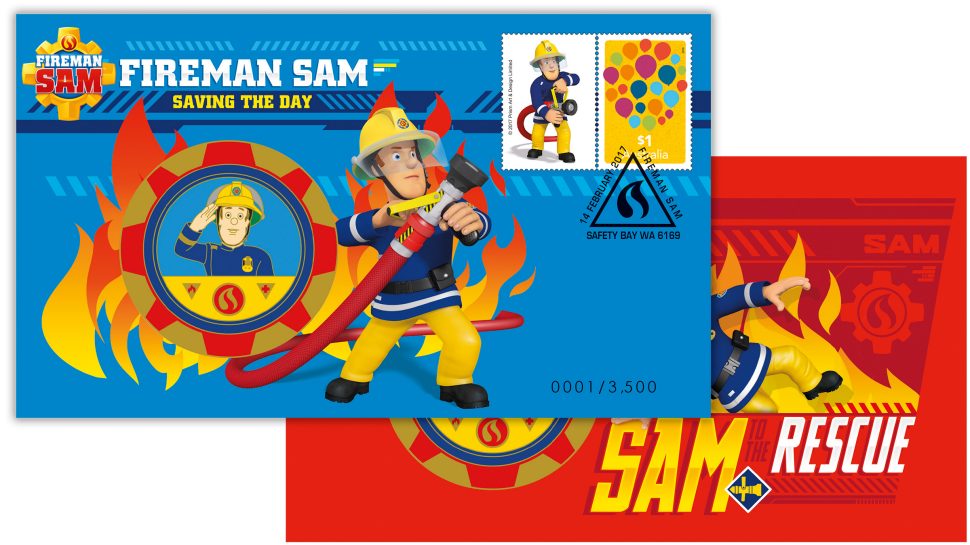Fireman Sam stamp and medallion cover
