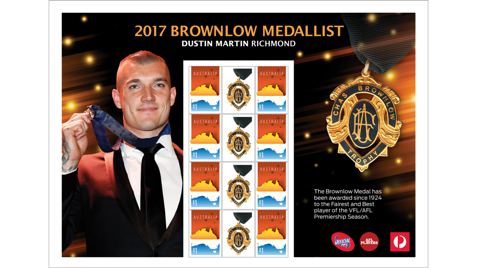 Dustin Martin 2017 Brownlow Medallist stamp sheet