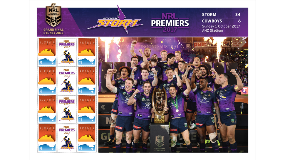 Melbourne Storm 2017 NRL Premiers stamp sheet