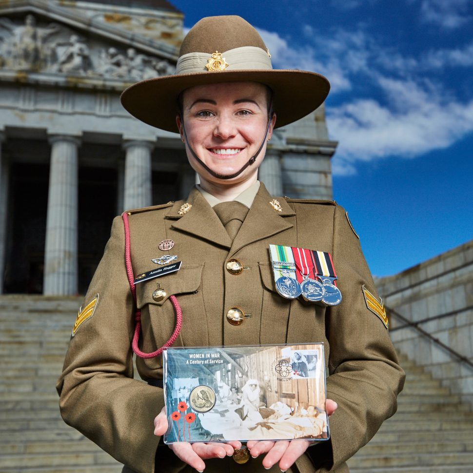 Soldier at the launch of A Century of Service: Women in War stamp issue