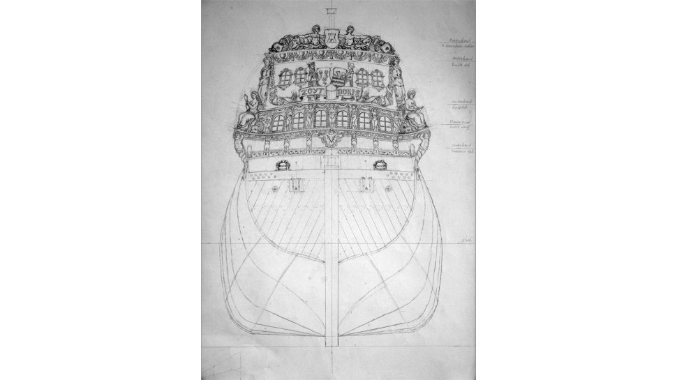 Adriaan De Jong’s pencil sketch of the stern 