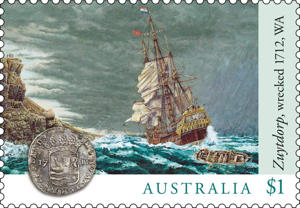 $1 Shipwrecks stamp featuring the Zuytdorp , which was wrecked in 1712 off the West Australian coast