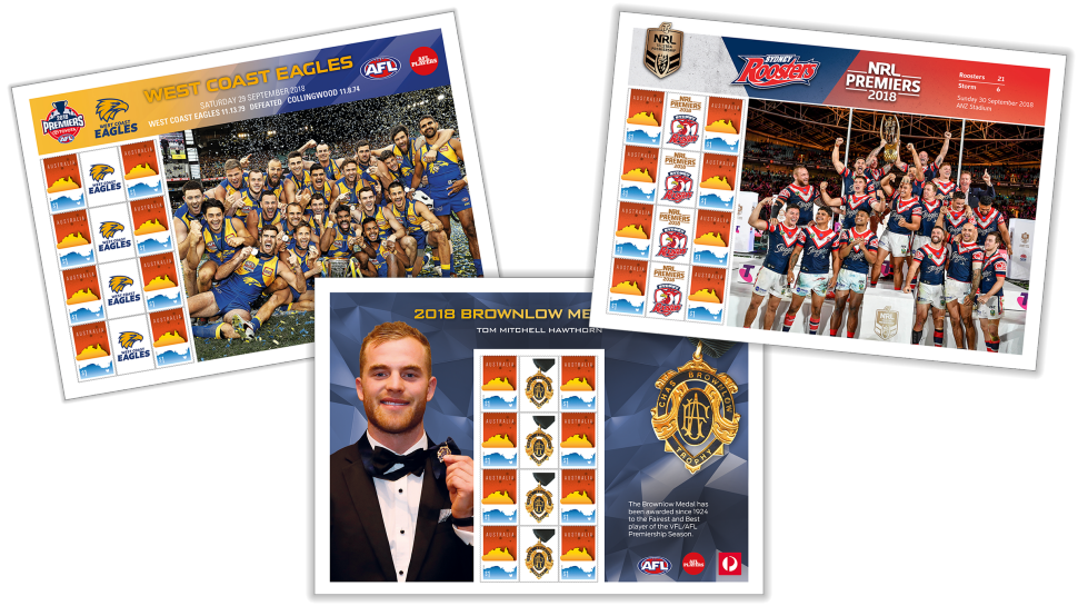 2018 AFL, NRL Premiership and Brownlow stamp sheets