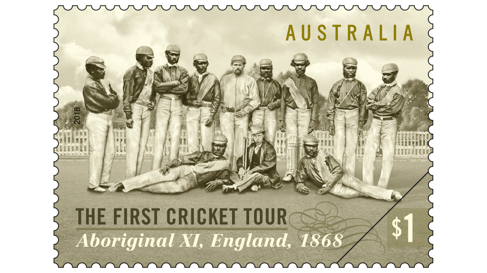 The First Cricket Tour: 150 Years stamp