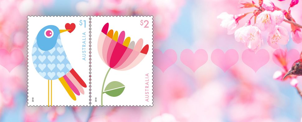 $1 and $2 stamps for the "love by design" stamp release featuring flowers