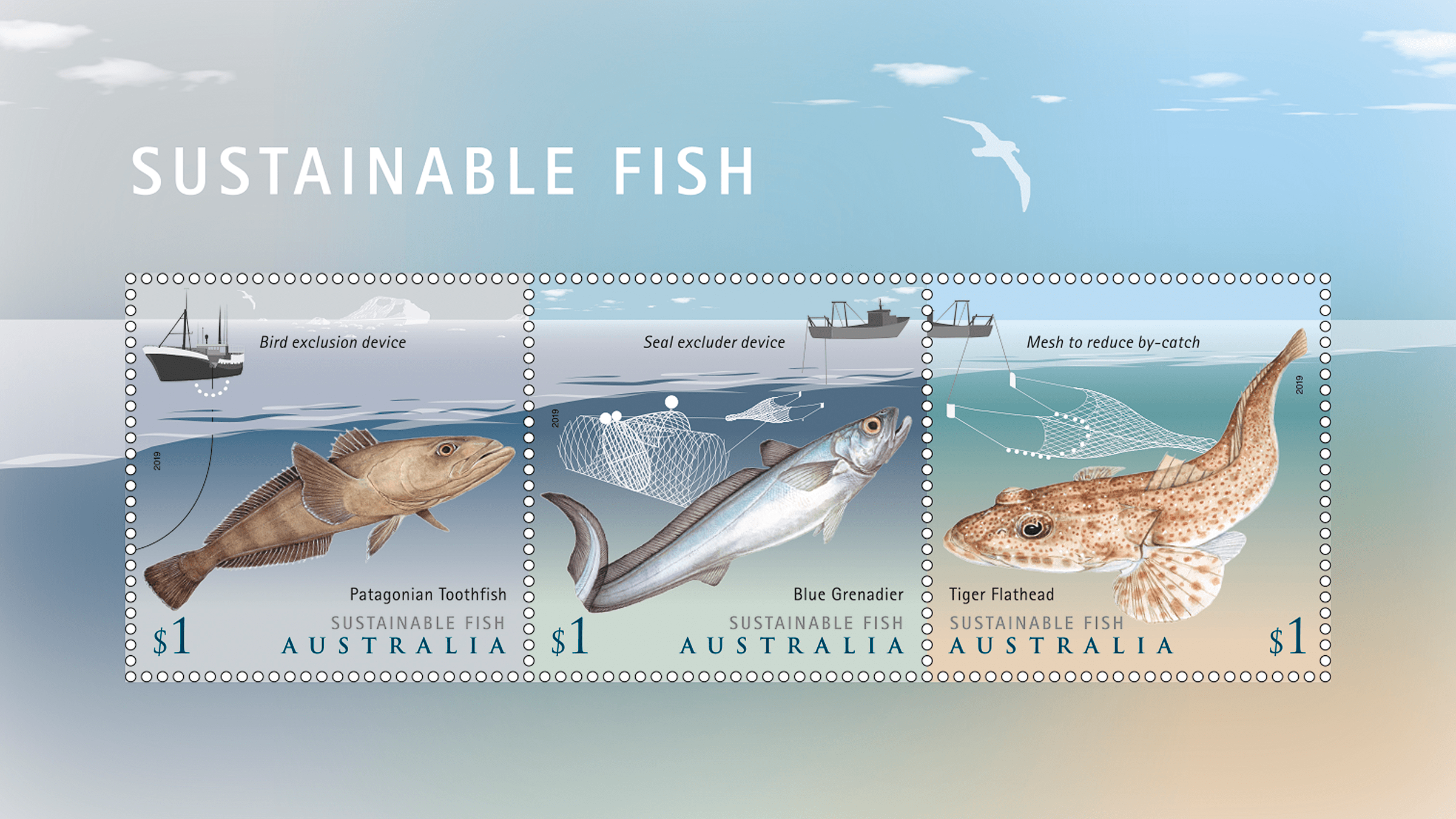 Three stamps of approval for sustainable fish Australia Post