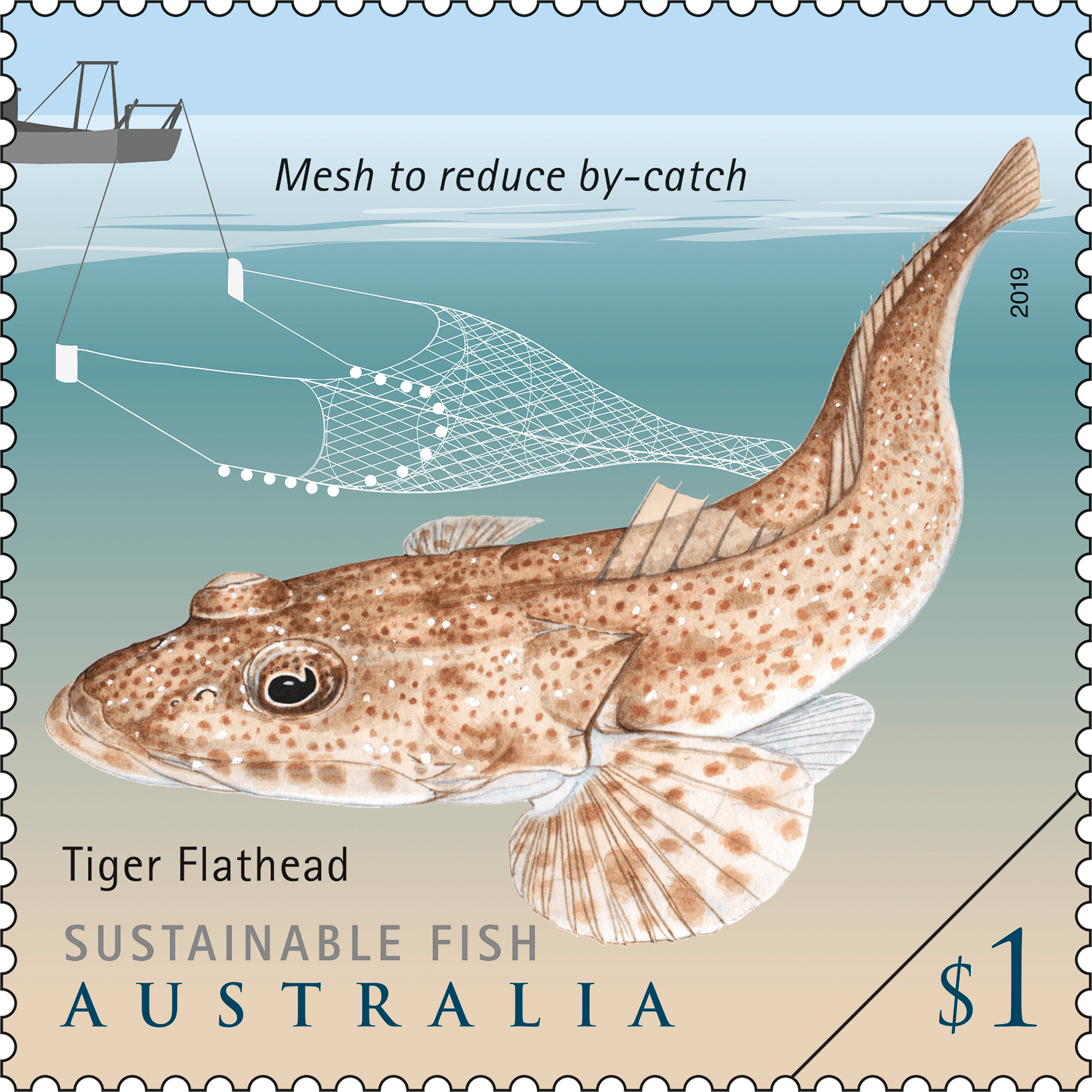 Sustainable Fish Tiger Flathead stamp Sustainable Fish Tiger Flathead stamp