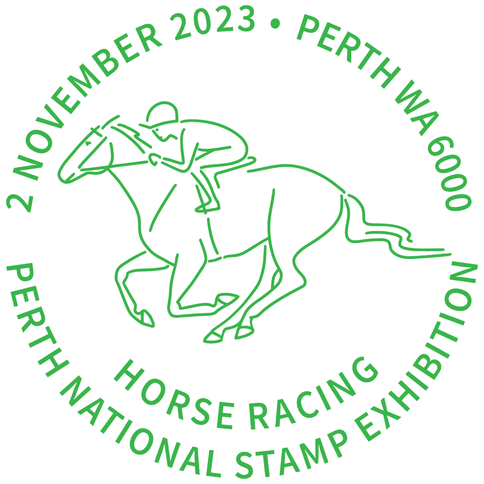 2 November 2023 Perth WA 6000 Perth National Stamp Exhibition Postmark Horse Racing