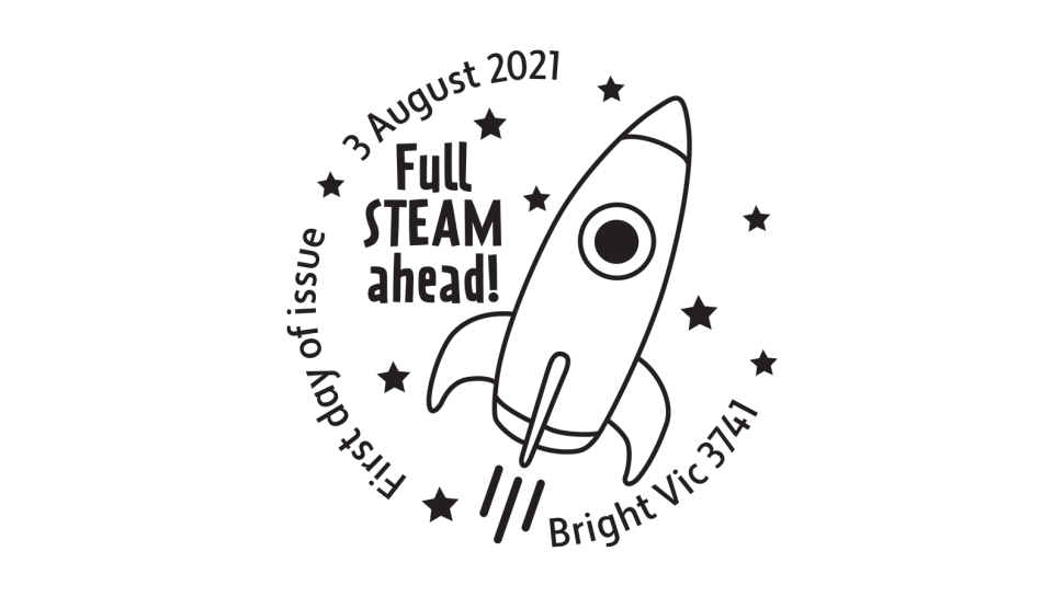 Full STEAM ahead! Stamp Collecting Month 2021 postmark