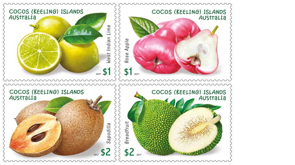 Garden Fruits of Cocos set of four gummed stamps