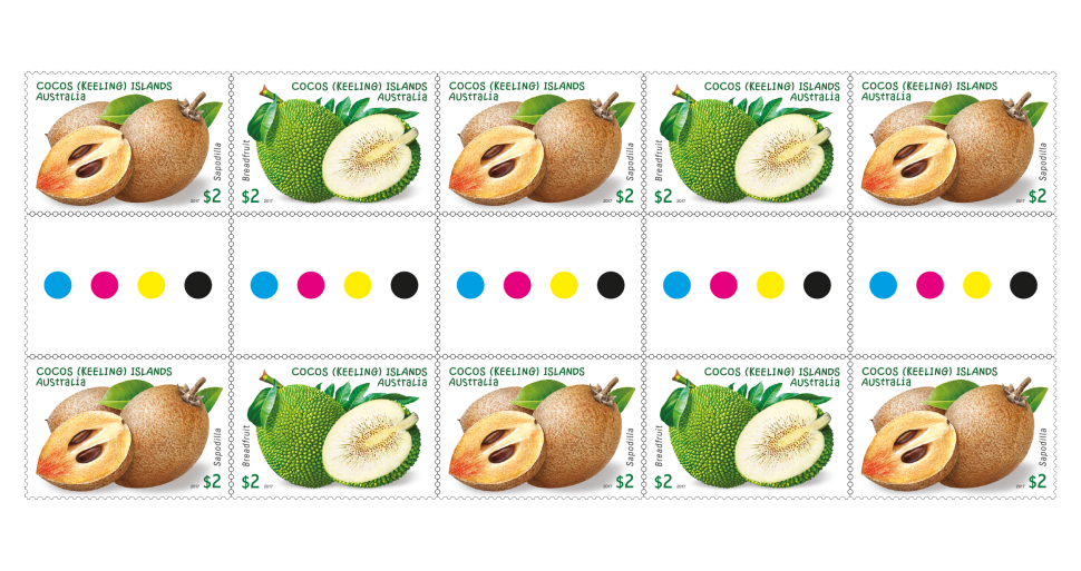 Garden Fruits of Cocos gutter strip of 10 x $2 stamps