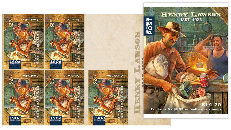Henry Lawson: 1867-1922 sheetlet of 5 x $2.95