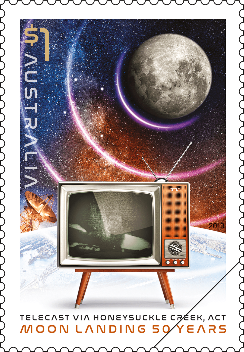 Telecast via Honeysuckle Creek stamp