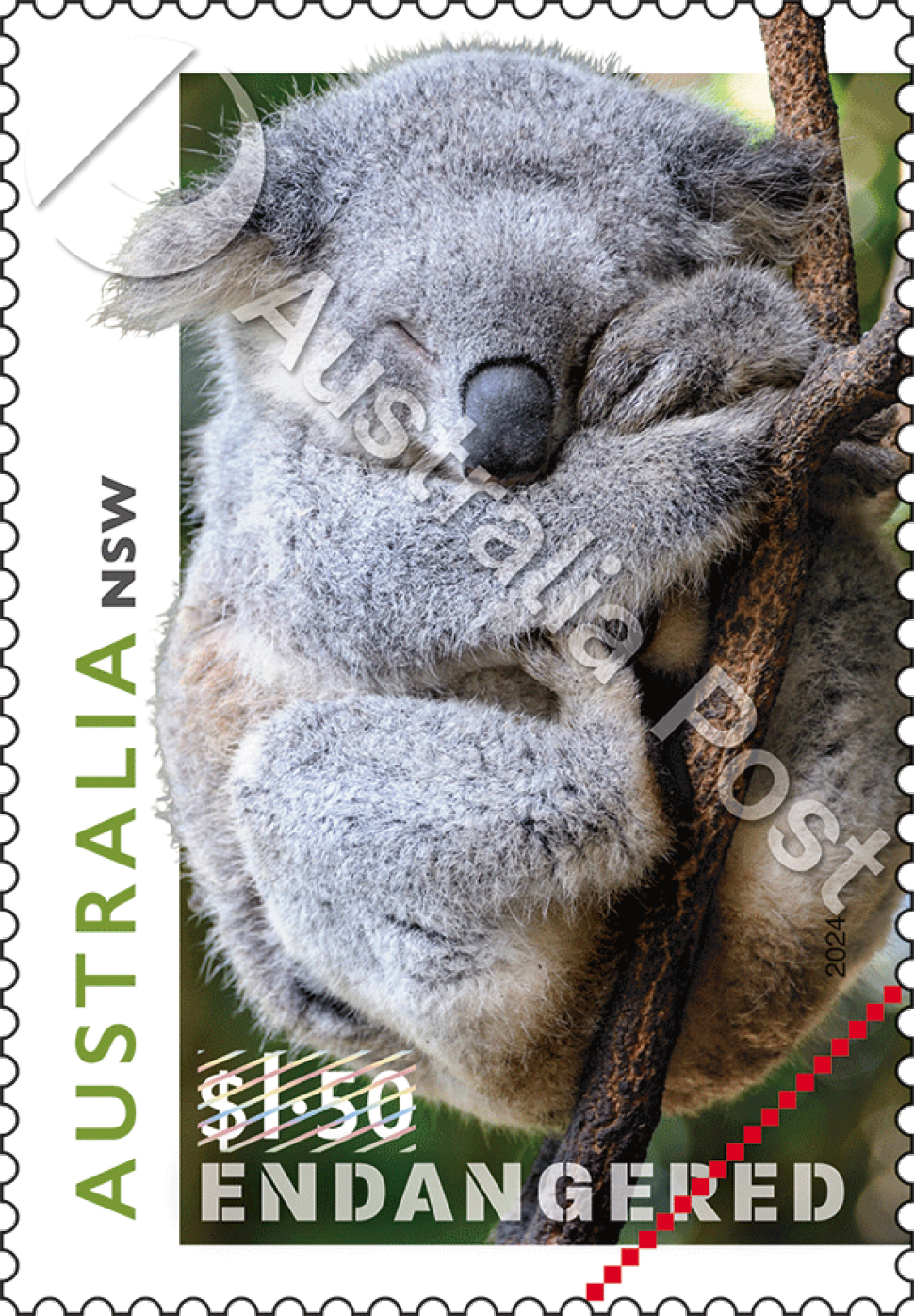 $1.50 Sleeping Koala, New South Wales stamp